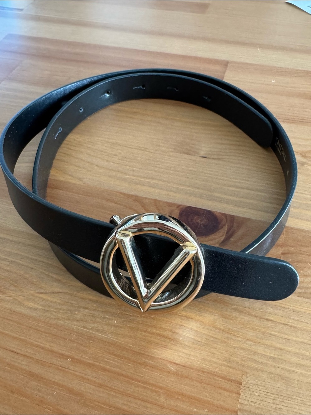 Mario Valentino Black Leather Belt with Gold Buckle